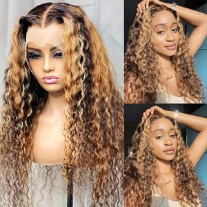 150% Density 13x1 Lace Front Human Hair Wig 4/27 Highlight Deep Wave Lace Front